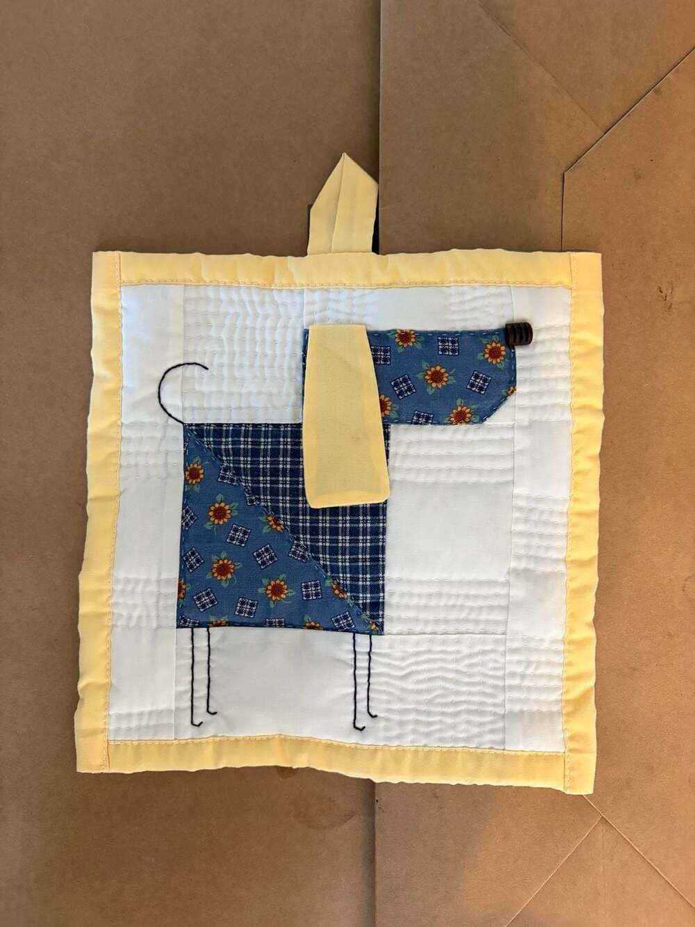 Handmade Dog Quilt potholder with Yellow Border